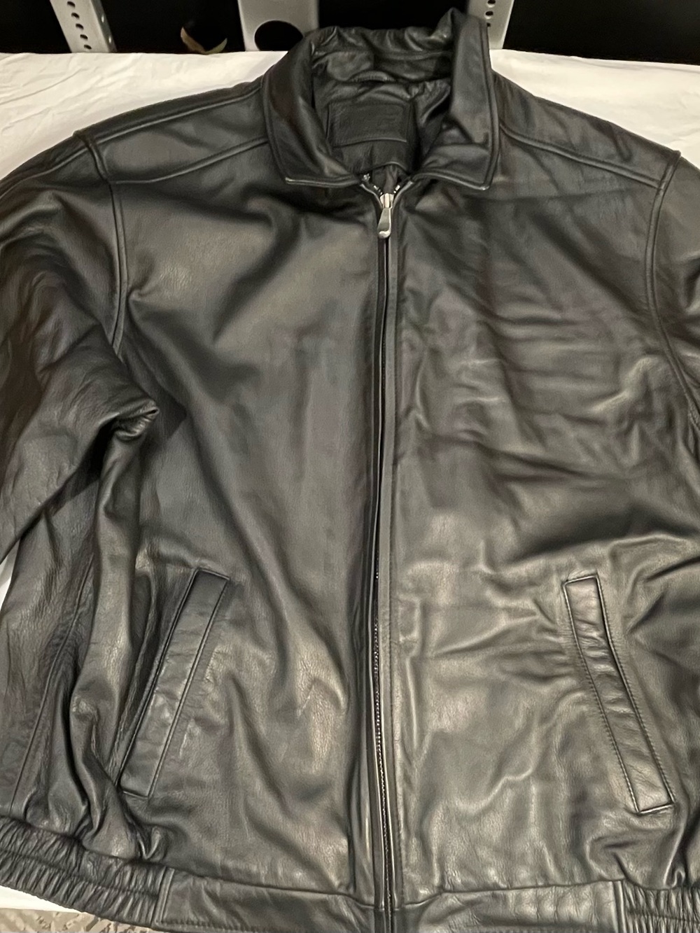 Men's Black Leather Zip-Front Jacket XL